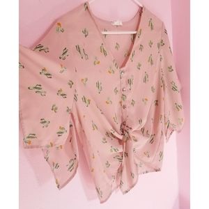 Sienna Sky V Neck Pink Cactus Top with Tie